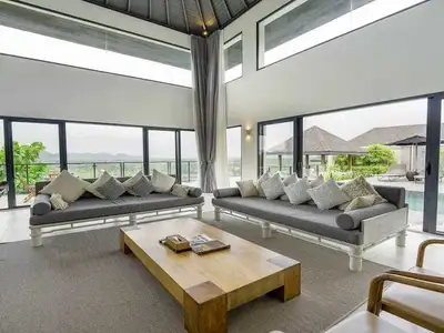 Mountain view in tropical paradise villa in Layan